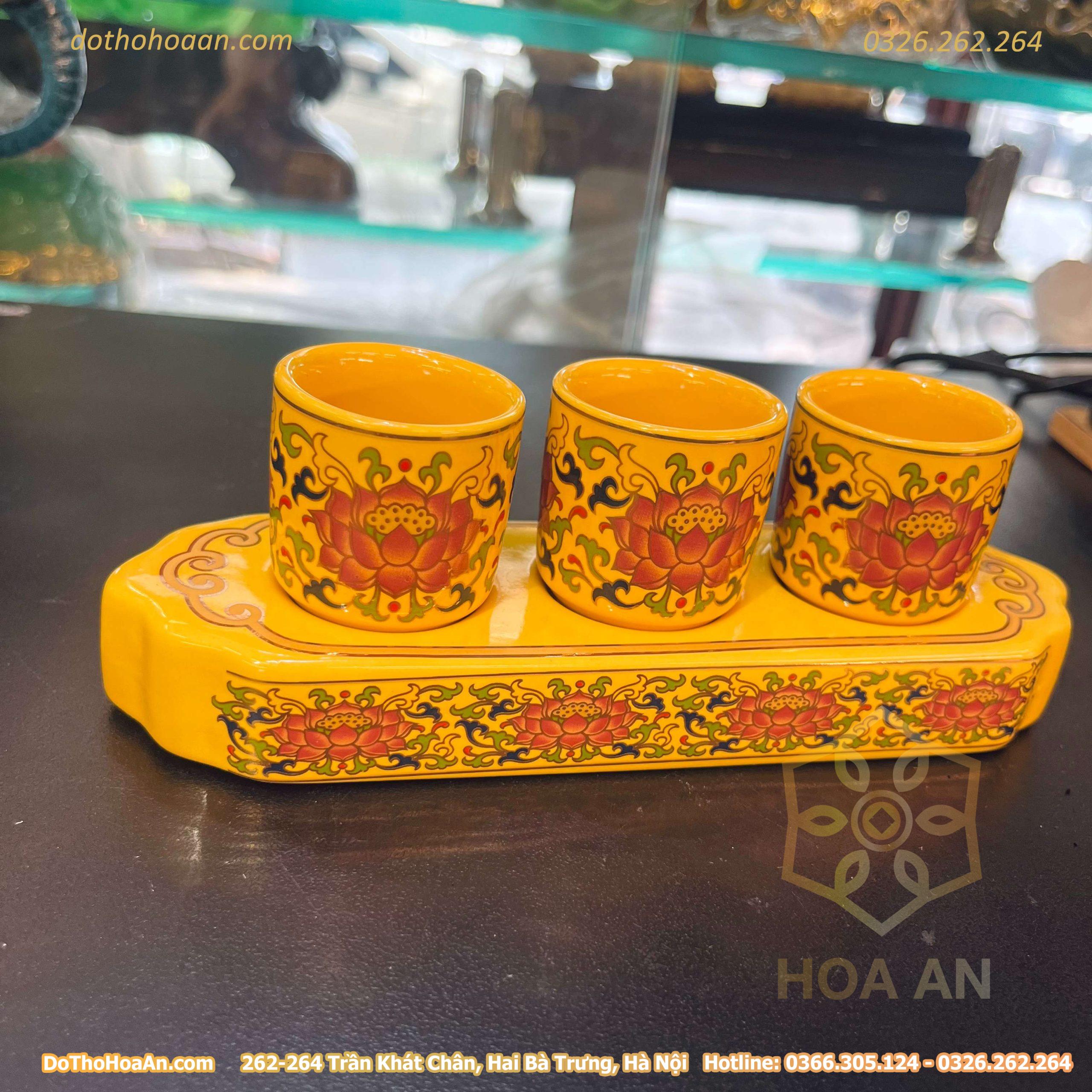 Khay Nước 3 Chén Gấm Vàng (4)