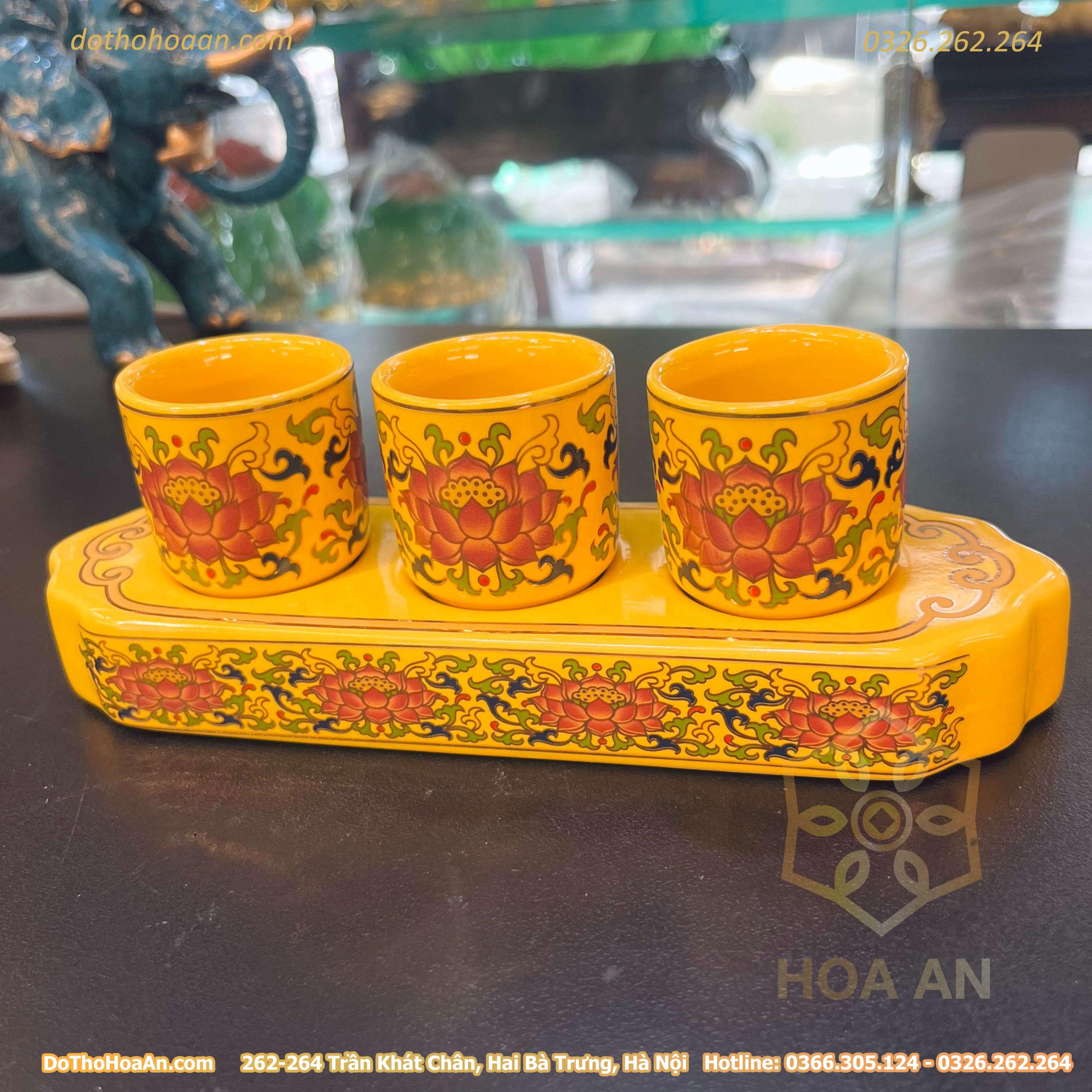 Khay Nước 3 Chén Gấm Vàng (5)