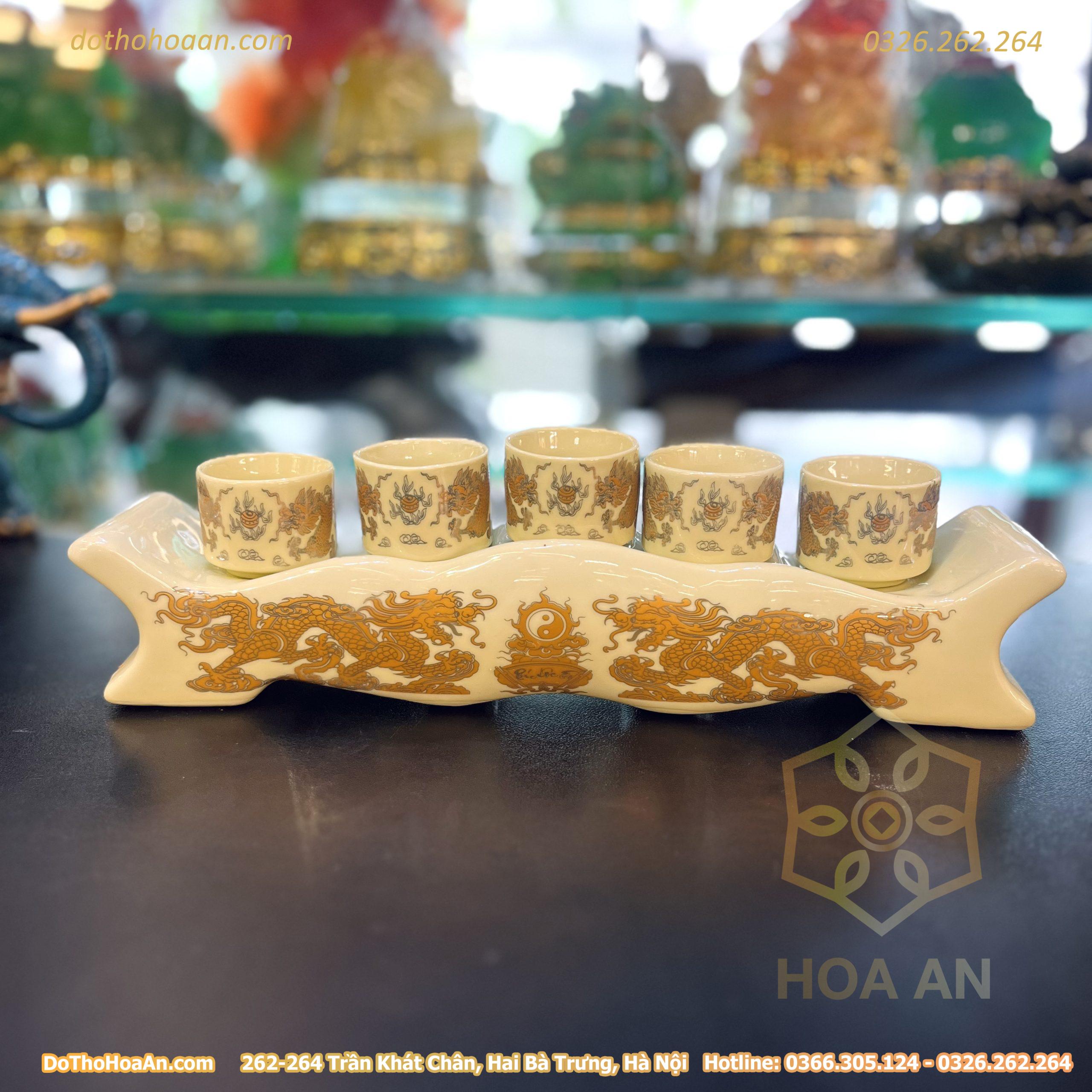 Kỷ Ngai 5 Chén Men Vàng Ngà
