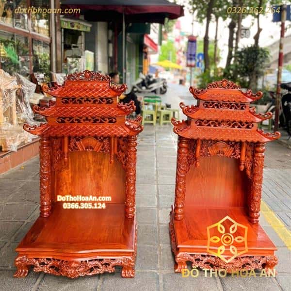 Ban Thờ Thần Tài Gỗ Hương 3 Mái