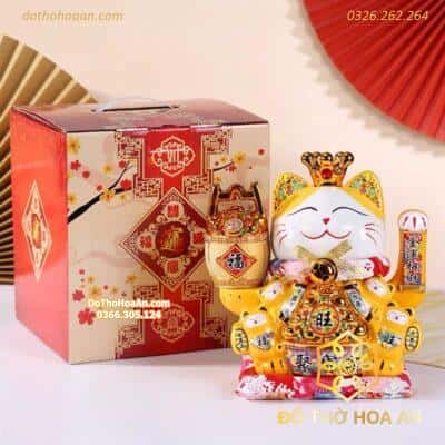 Mèo Thần Tài Đế Vương Đỏ Can Khách Lai Phương Cao 21cm4