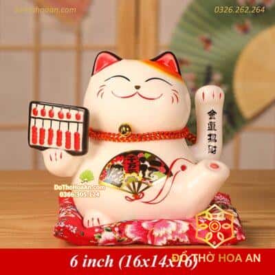 Mèo Thần Tài Thiên Vạn Lưỡng Tính Bàn 16cm