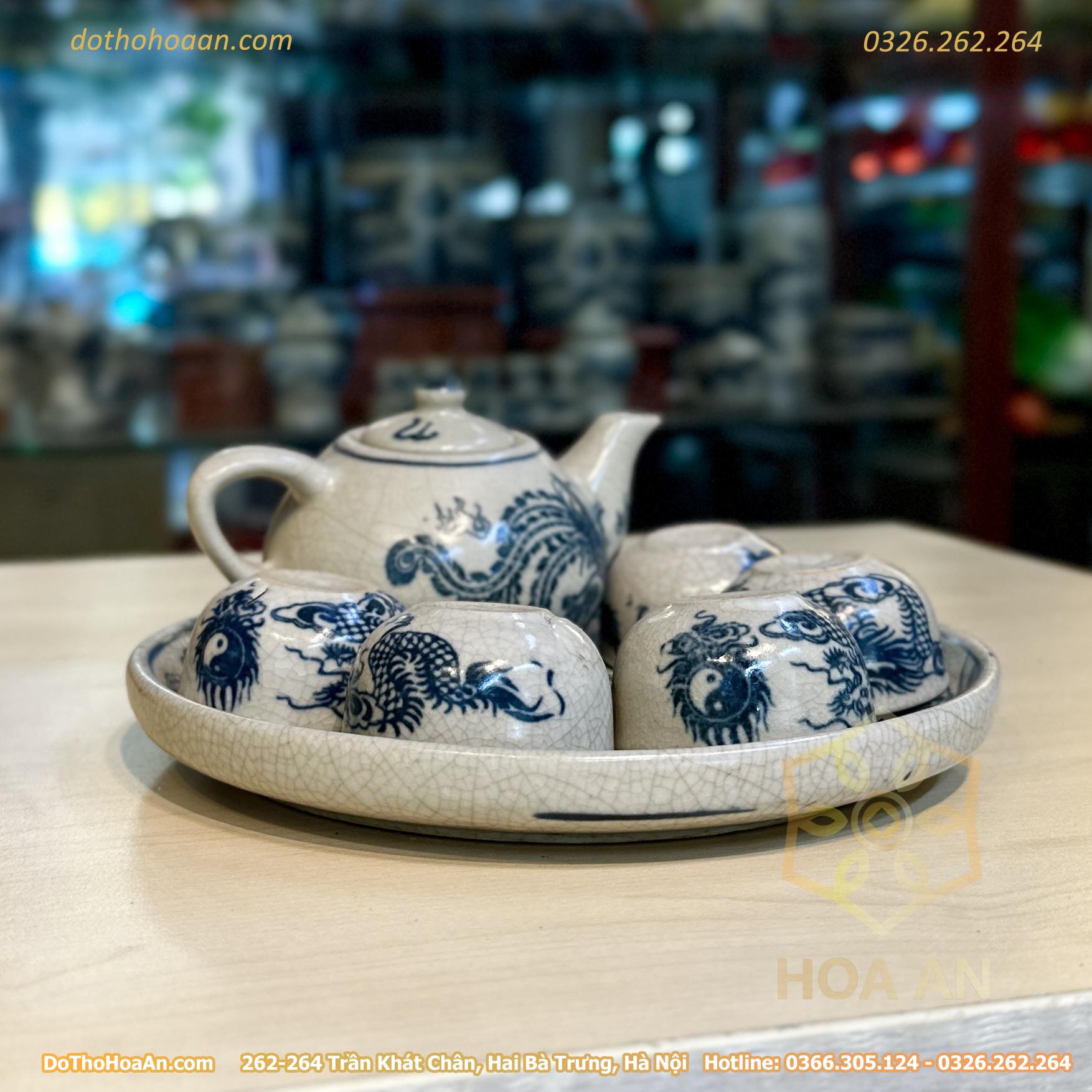 Bộ Ấm Chén Trà Thờ Men Rạn Vẽ