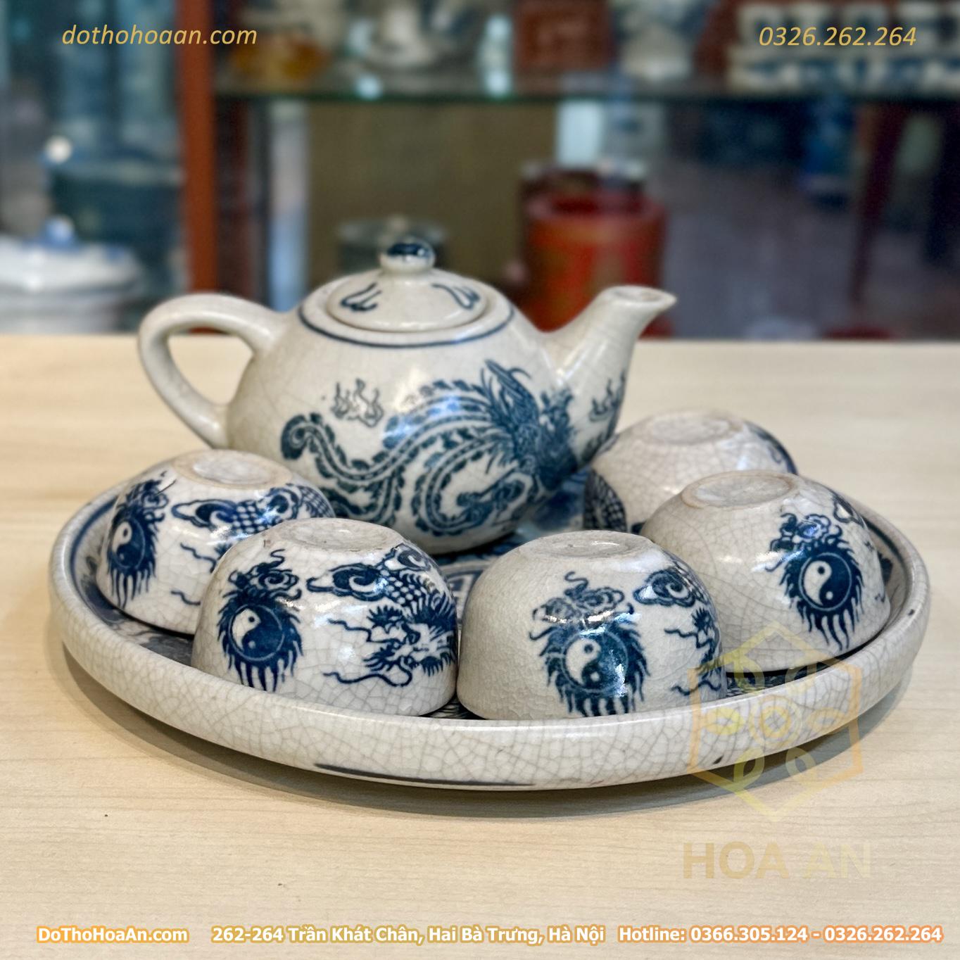 Bộ Ấm Chén Trà Thờ Men Rạn Vẽ