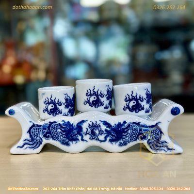 Kỷ Ngai 3 Chén Men Lam