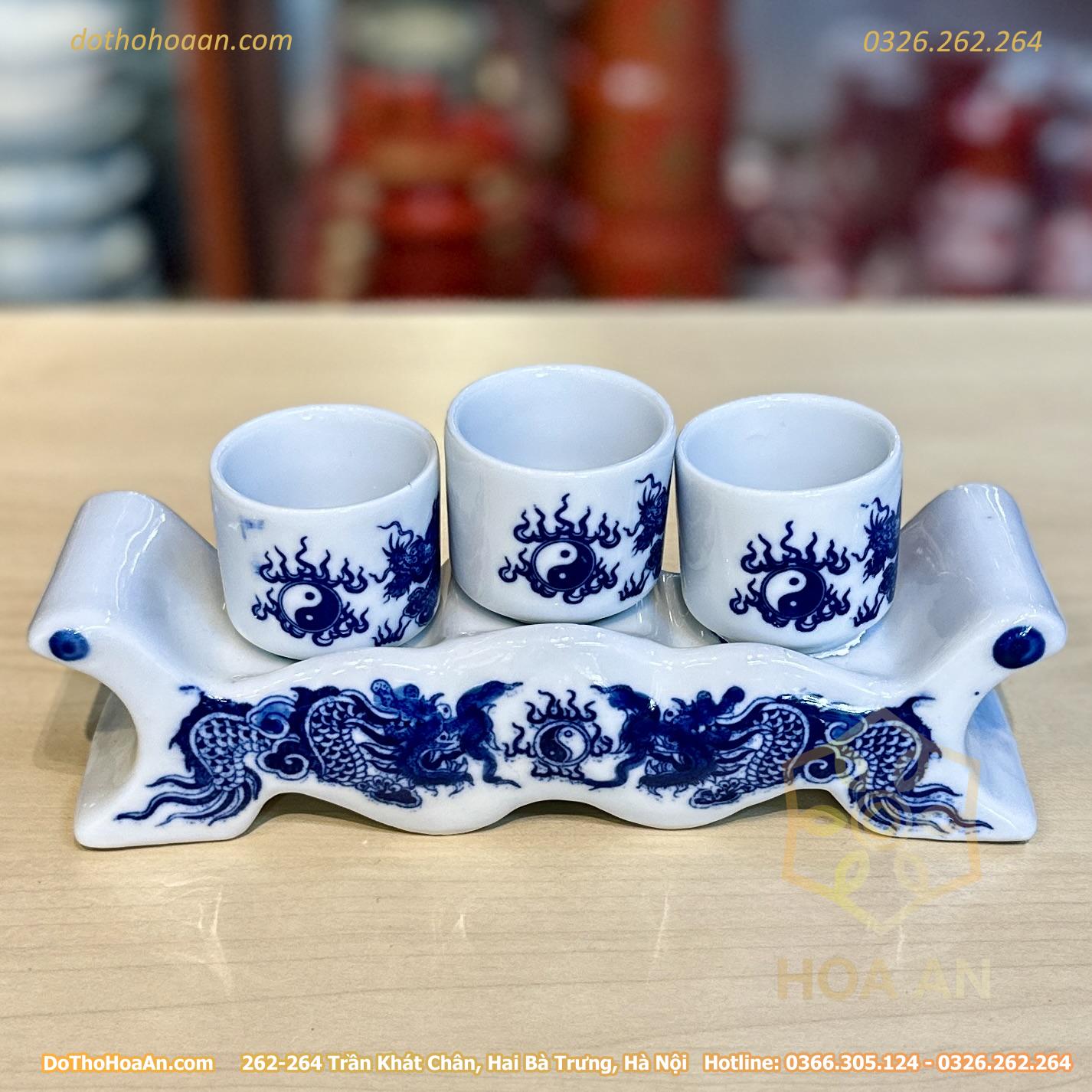Kỷ Ngai 3 Chén Men Lam