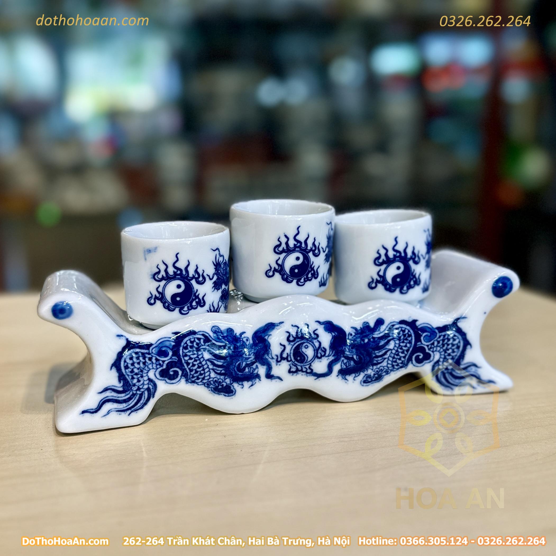 Kỷ Ngai 3 Chén Men Lam