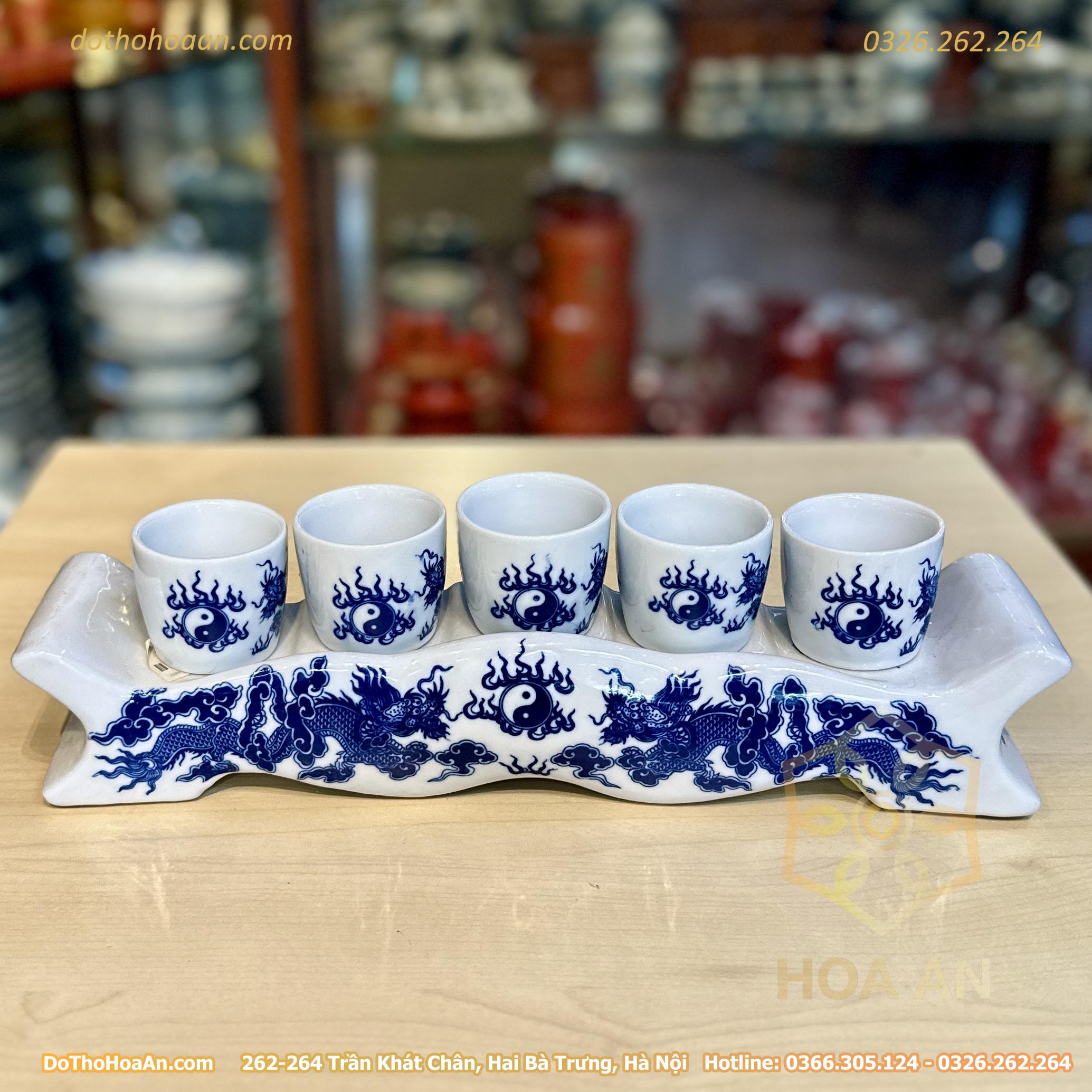 Kỷ Ngai 5 Chén Men Lam