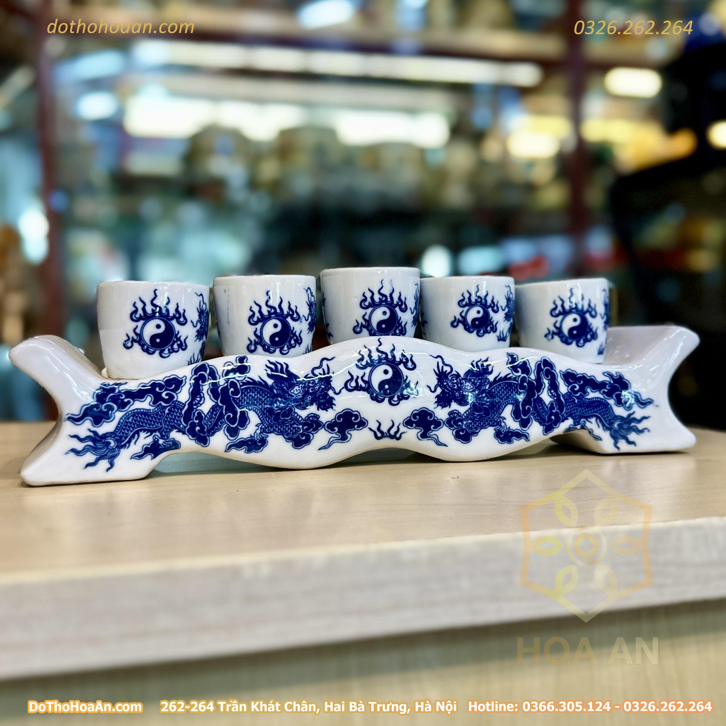 Kỷ Ngai 5 Chén Men Lam