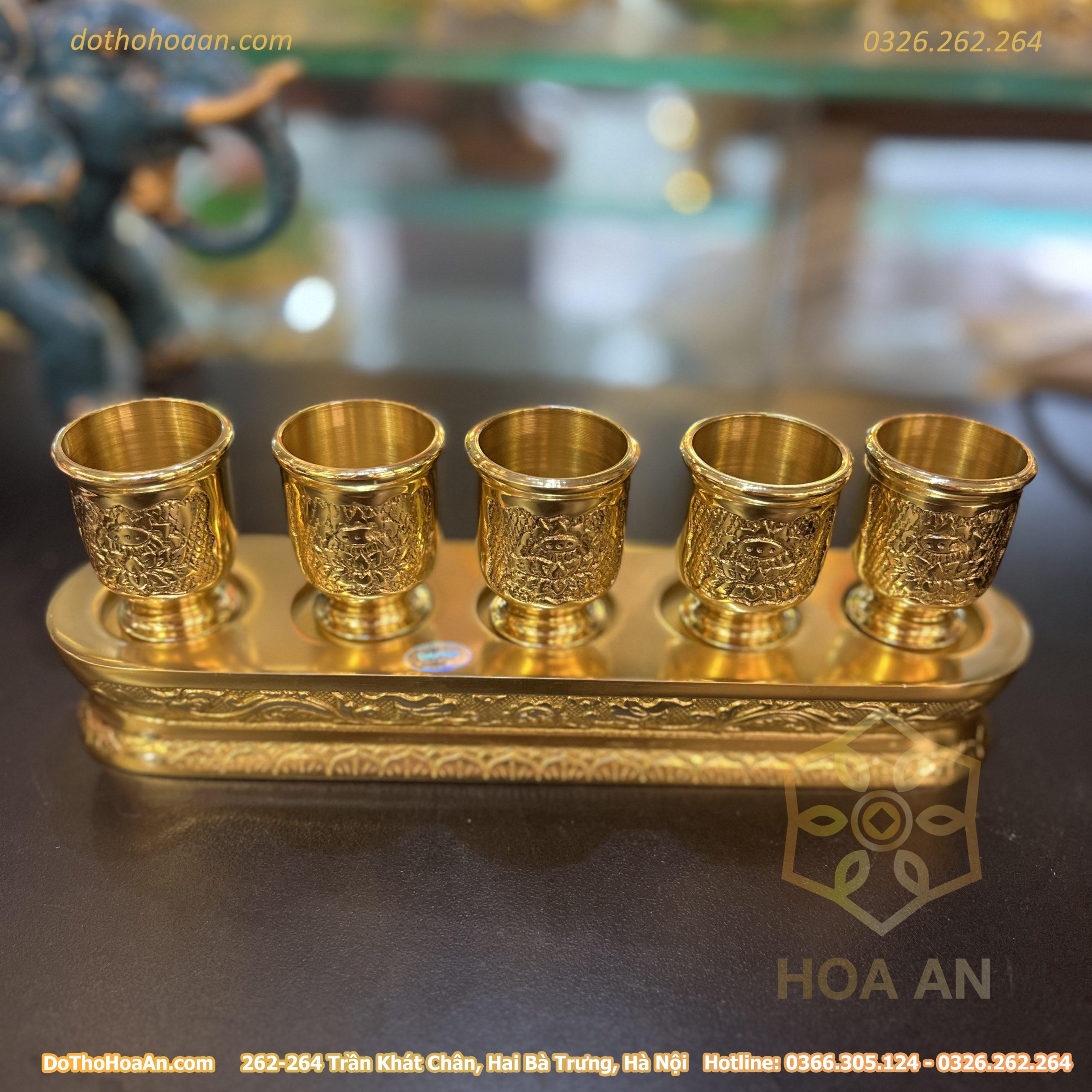 KỷKhay Nước 5 Chén Đồng Vàng (4) Kỷ/Khay Nước 5 Chén Đồng Vàng