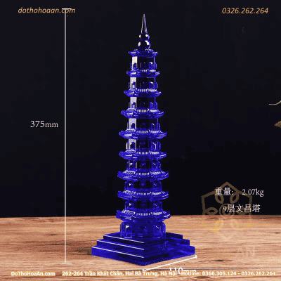 Tháp Văn Xương Pha Lê Xanh Dương