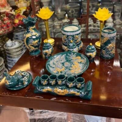 Bộ Đồ Thờ Thần Linh Men Xanh Lục Bảo