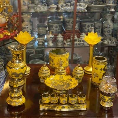 Bộ Bát Hương Sứ Kim Sa Thờ Thần Linh BTL02KS2