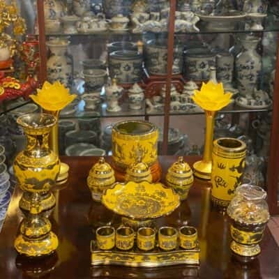 Bộ Bát Hương Sứ Kim Sa Thờ Thần Linh BTL02KS21