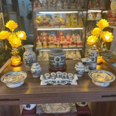 Bộ Đồ Thờ Thần Linh Men Rạn Vẽ BDTTLMRV1