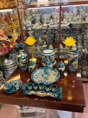 Bộ Đồ Thờ Thần Linh Men Xanh Lục Bảo2