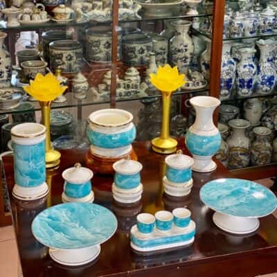 Bộ Đồ Thờ Thần Linh Sứ Vân Đá Xanh2