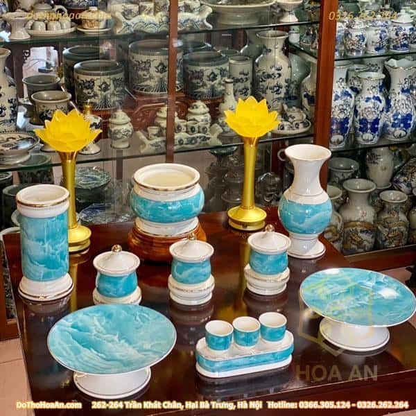Bộ Đồ Thờ Thần Linh Sứ Vân Đá Xanh2 Bộ Đồ Thờ Thần Linh Sứ Vân Đá Xanh2