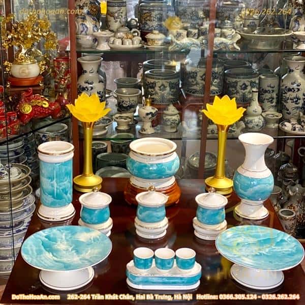 Bộ Đồ Thờ Thần Linh Sứ Vân Đá Xanh3 Bộ Đồ Thờ Thần Linh Sứ Vân Đá Xanh3