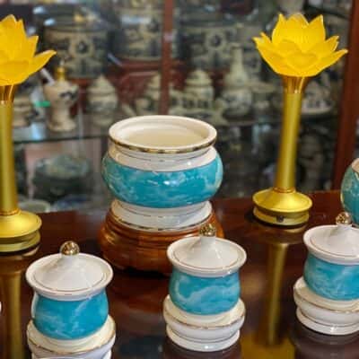 Bộ Đồ Thờ Thần Linh Sứ Vân Đá Xanh4