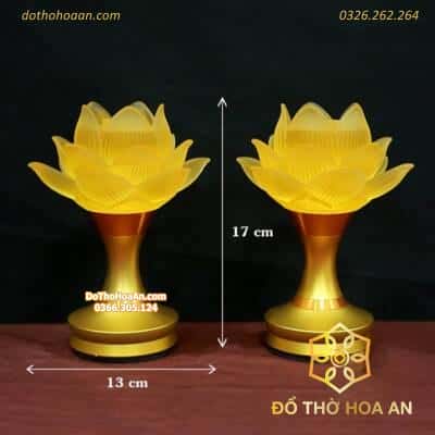 Đèn Thờ Hoa Sen 1 Bông Thân Đồng Chạy Pin