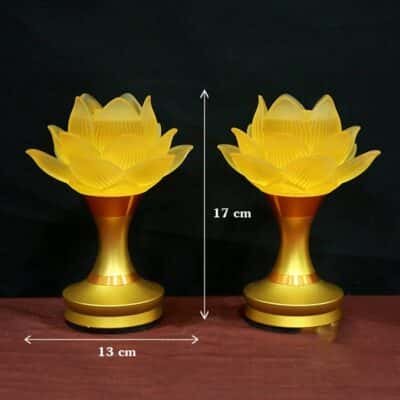 Đèn Thờ Hoa Sen 1 Bông Thân Đồng Chạy Pin