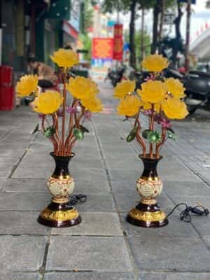 Đèn Thờ Hoa Sen 5 Bông Lưu Ly Thân Bình Sứ