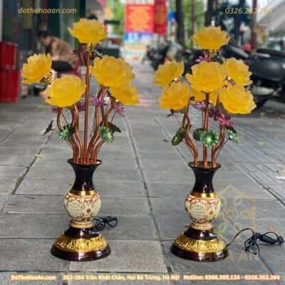 Đèn Thờ Hoa Sen 5 Bông Lưu Ly Thân Bình Sứ