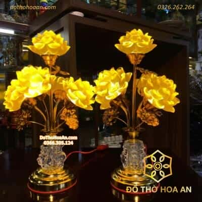 Đèn Thờ Hoa Sen 5 Bông Lưu Ly Thân Pha Lê1