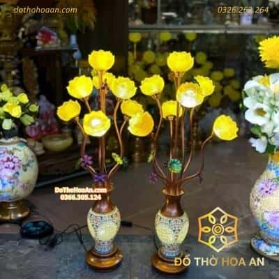 Đèn Thờ Hoa Sen 5 Bông Lưu Ly Thân Sứ