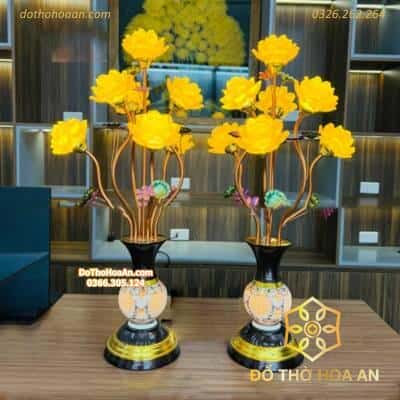 Đèn Thờ Hoa Sen 7 Bông Lưu Ly Bình Thân Sứ