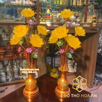 Đèn Thờ Hoa Sen 7 Bông Lưu Ly Thân Ngọc