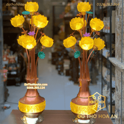 Đèn Thờ Hoa Sen 7 Bông Lưu Ly Thân Ngọc A40