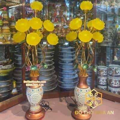 Đèn Thờ Hoa Sen 9 Bông Lưu Ly Thân Sứ