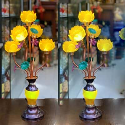 Đèn Thờ Hoa Sen 5 Bông Lưu Ly Thân Ngọc A23