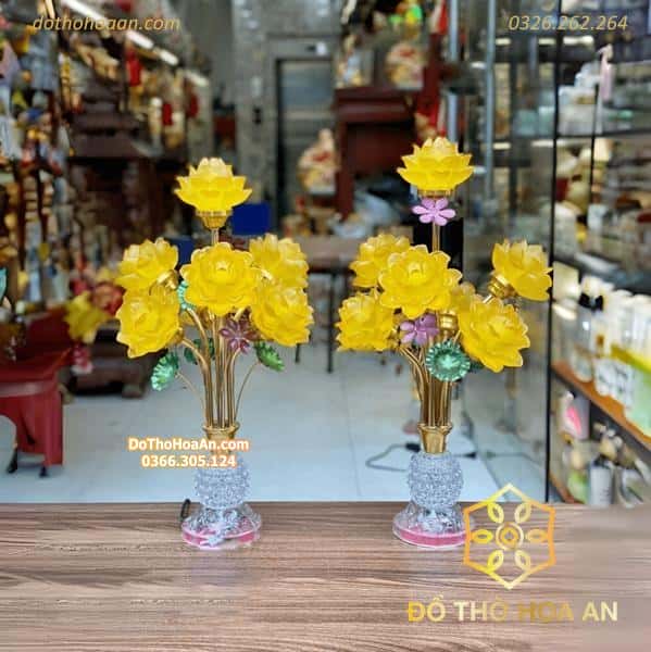 Đèn Thờ Hoa Sen Lưu Ly Thân Pha Lê
