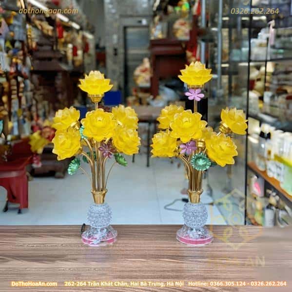 Đèn Thờ Hoa Sen Lưu Ly Thân Pha Lê