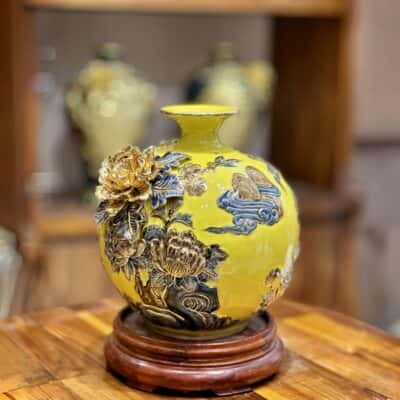 Bình Hút Lộc Thuận Buồm Xuôi Gió Men Vàng Đắp Nổi Vẽ Vàng 24K1