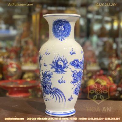 Lọ Hoa Dáng Lục Bình Rồng Men Trắng