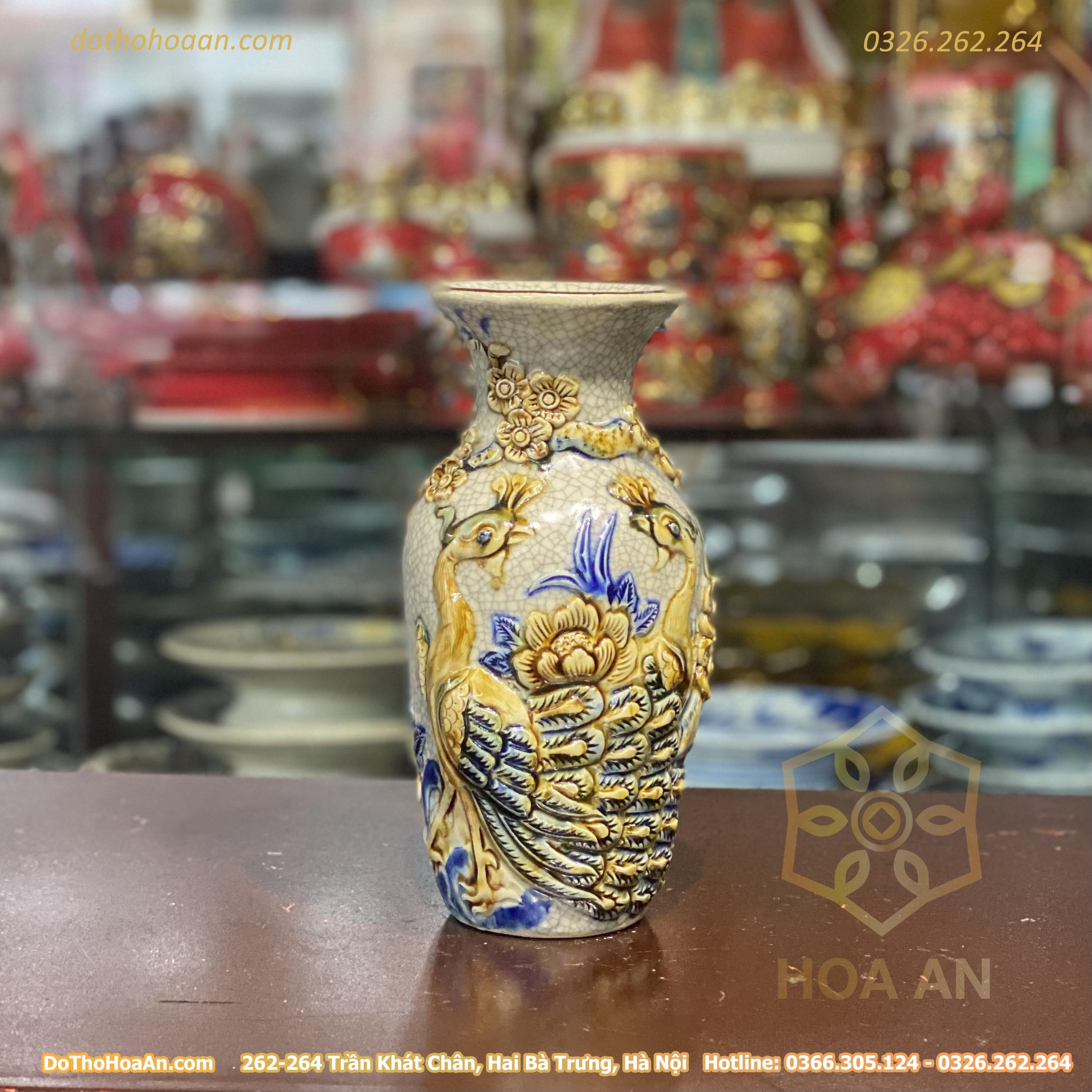 Lục Bình Men Rạn Đắp Nổi Công Đào (4) Lục Bình Men Rạn Đắp Nổi Công Đào