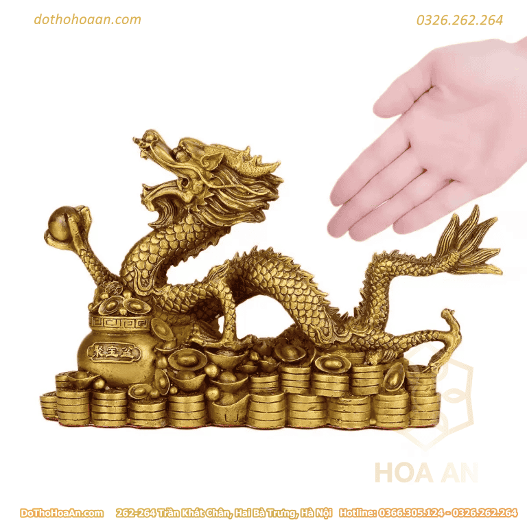 Rồng Đồng cầm Ngọc Bệ Hũ Tiền Vàng