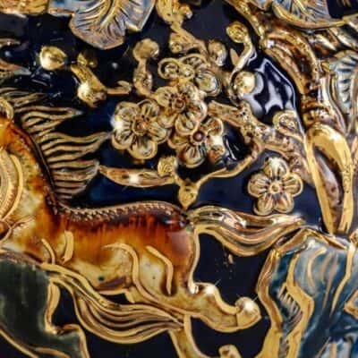 Bình Hút Lộc Mã Đáo Thành Công Men Đen Đắp Nổi Vẽ Vàng 24K H203