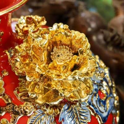 Bình Hút Lộc Mã Đáo Thành Công Men Đỏ Đắp Nổi Vẽ Vàng 24K H203