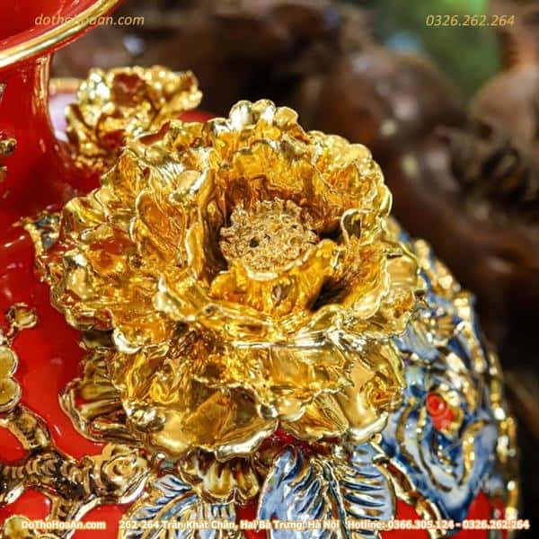 Bình Hút Lộc Mã Đáo Thành Công Men Đỏ Đắp Nổi Vẽ Vàng 24K H203