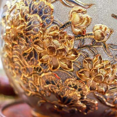 Bình Hút Lộc Thuận Buồm Xuôi Gió Men Rạn Đắp Nổi Vẽ Vàng 24K H284