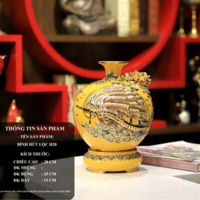Bình Hút Lộc Thuận Buồm Xuôi Gió Men Vàng Đắp Nổi Vẽ Vàng 24K H28 M1
