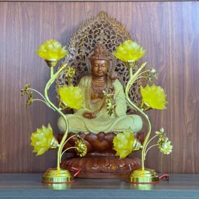 Đèn Thờ Hoa Sen 3 Bông Lưu Ly Thân Cong4