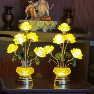 Đèn Thờ Hoa Sen 5 Bông Lưu Ly Thân Lưu Ly Bát Sen2