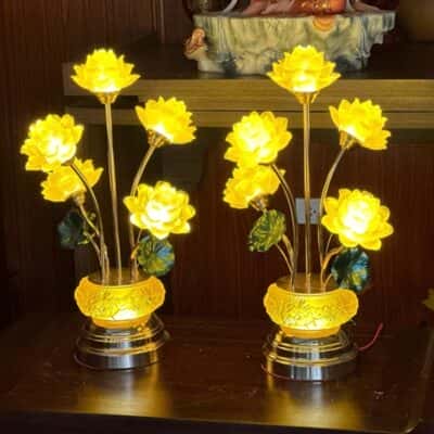 Đèn Thờ Hoa Sen 5 Bông Lưu Ly Thân Lưu Ly Bát Sen3