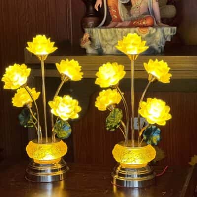 Đèn Thờ Hoa Sen 5 Bông Lưu Ly Thân Lưu Ly Bát Sen4